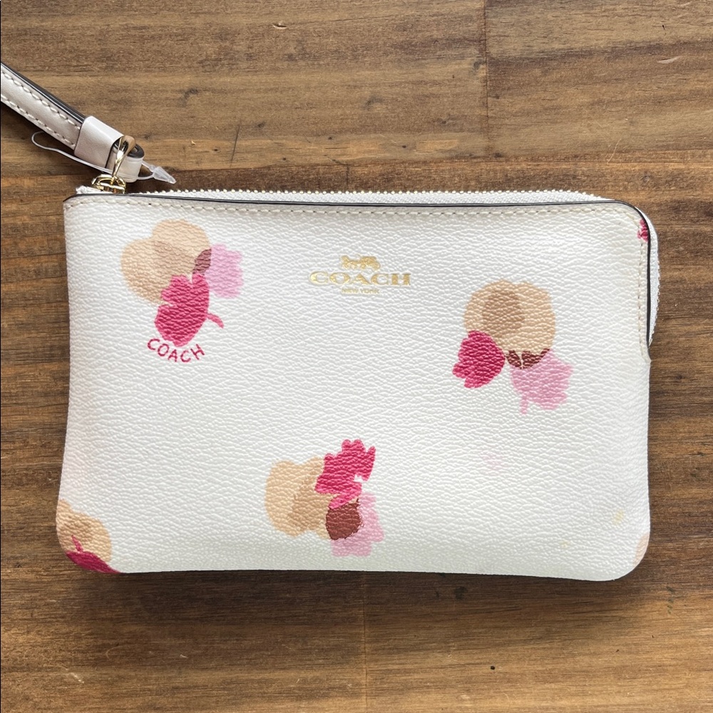 Coach White and Pink Floral Wristlet Wallet